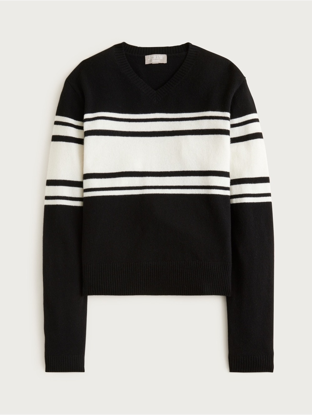 J. Crew Cashmere high V-neck sweater in stripe Black and White Size XS - Picture 2 of 10